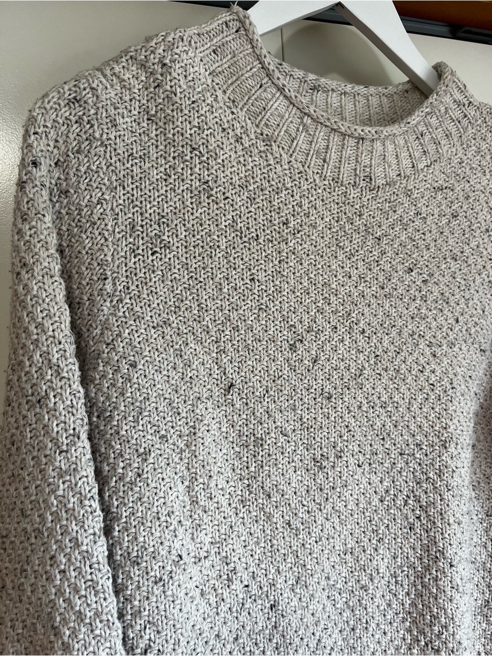 LOFT Neutral Speckled Crewneck Sweater in Oatmeal